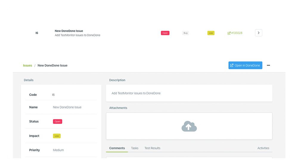 view-donedone-issue-in-testmonitor