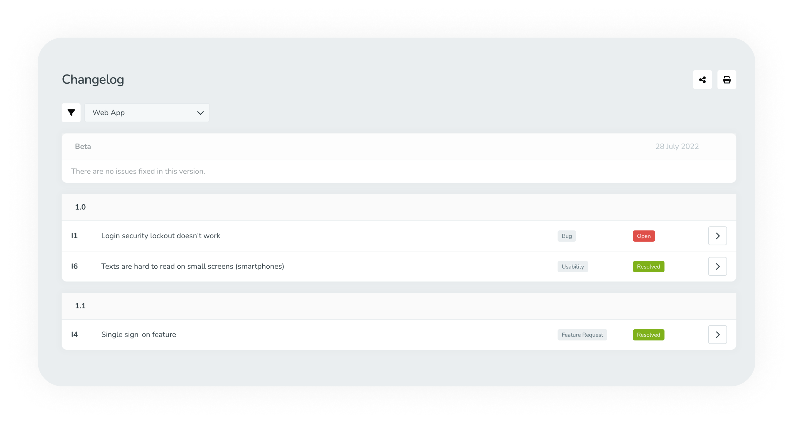 Create a changelog using the built-in issue tracker